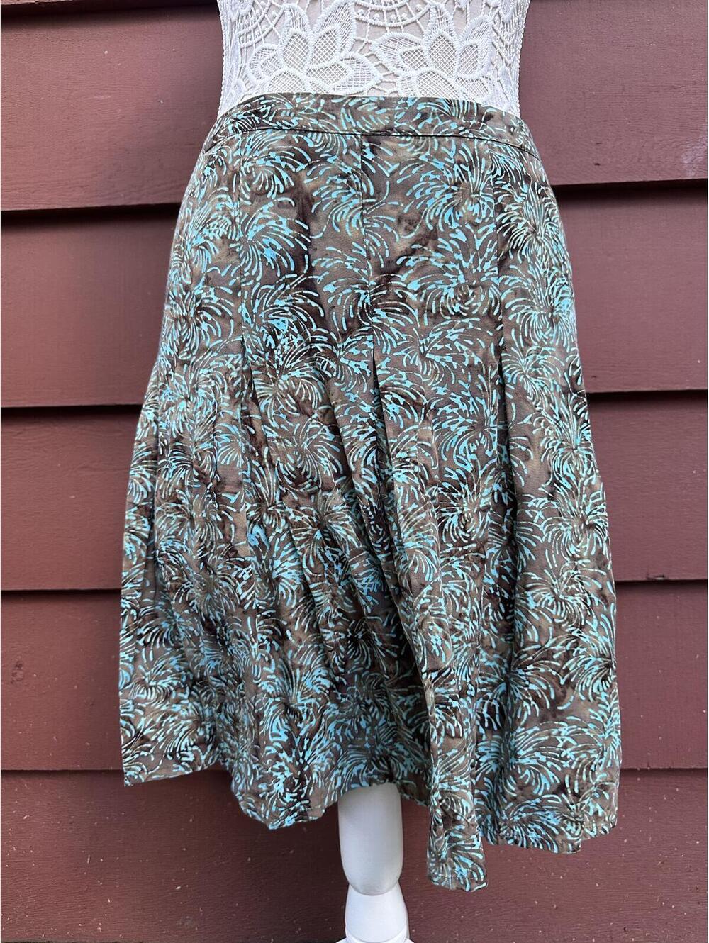 Nomadic Traders Y2K Bohemian Floral Mini Skirt in Brown and Turquoise
